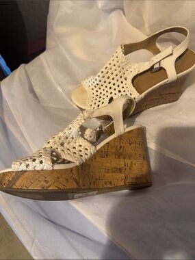 Braided White Cork Wedge Sandals - Women